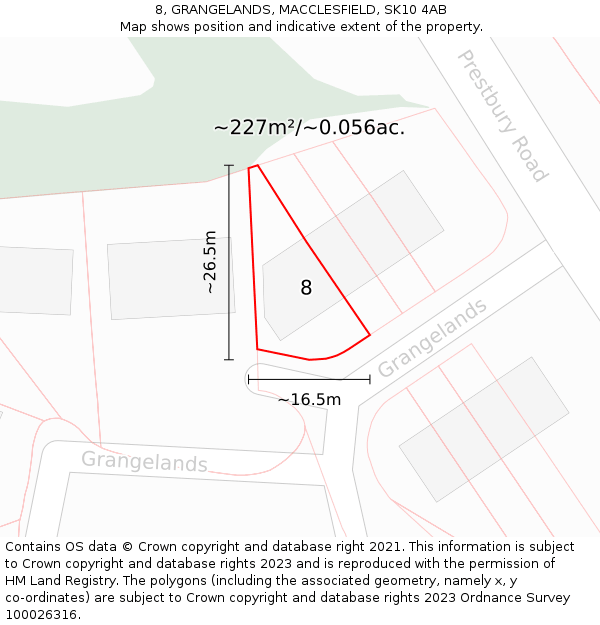 8, GRANGELANDS, MACCLESFIELD, SK10 4AB: Plot and title map