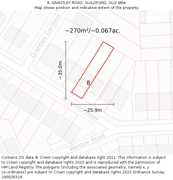 8, GRANTLEY ROAD, GUILDFORD, GU2 8BW: Plot and title map