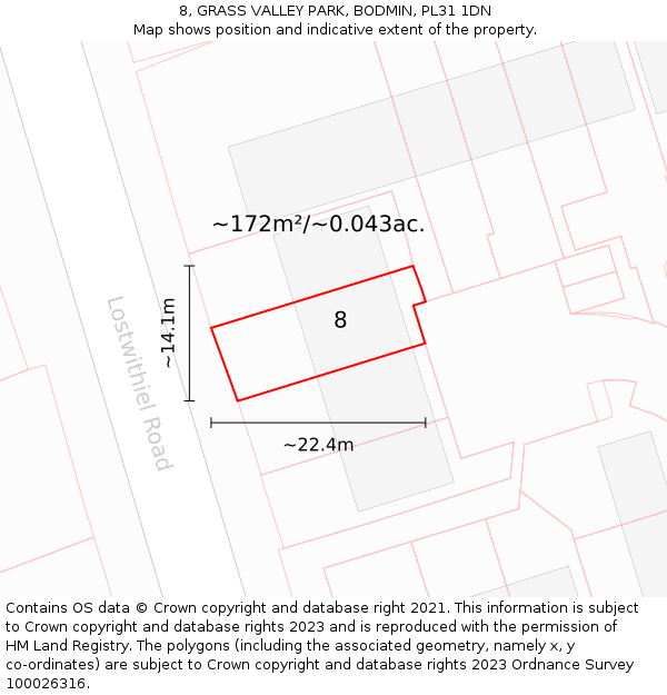 8, GRASS VALLEY PARK, BODMIN, PL31 1DN: Plot and title map