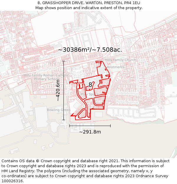 8, GRASSHOPPER DRIVE, WARTON, PRESTON, PR4 1EU: Plot and title map