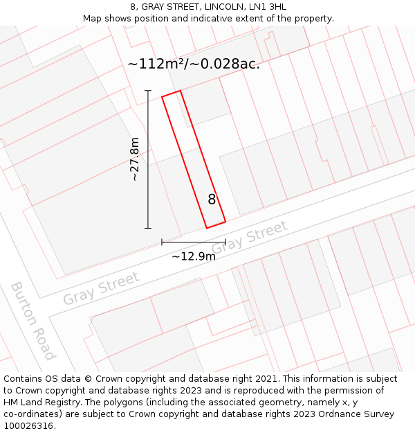 8, GRAY STREET, LINCOLN, LN1 3HL: Plot and title map