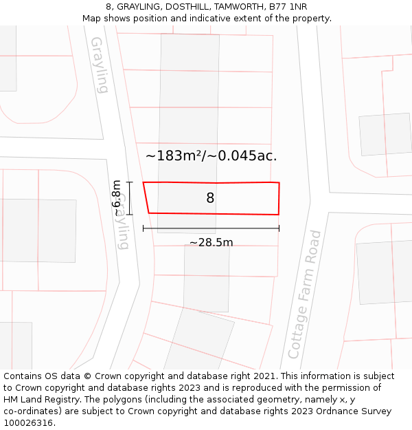 8, GRAYLING, DOSTHILL, TAMWORTH, B77 1NR: Plot and title map