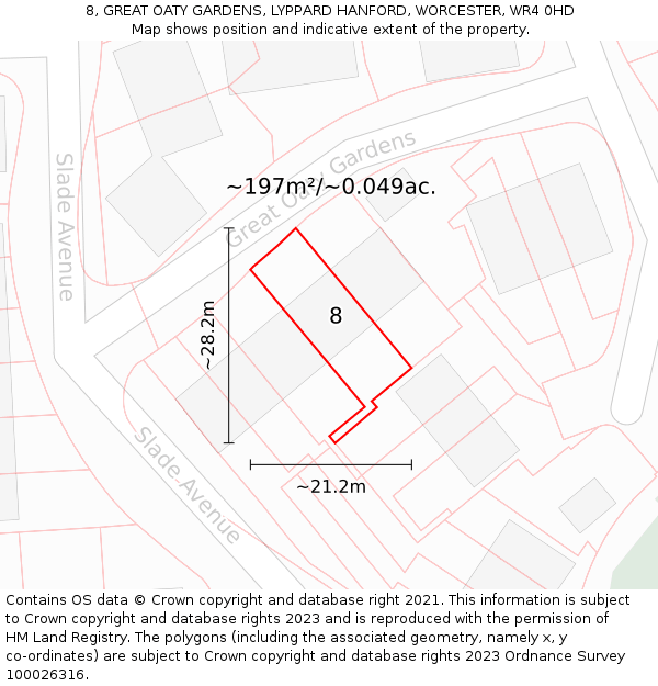 8, GREAT OATY GARDENS, LYPPARD HANFORD, WORCESTER, WR4 0HD: Plot and title map
