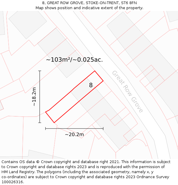 8, GREAT ROW GROVE, STOKE-ON-TRENT, ST6 8FN: Plot and title map