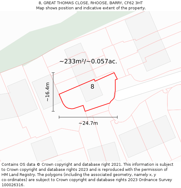 8, GREAT THOMAS CLOSE, RHOOSE, BARRY, CF62 3HT: Plot and title map