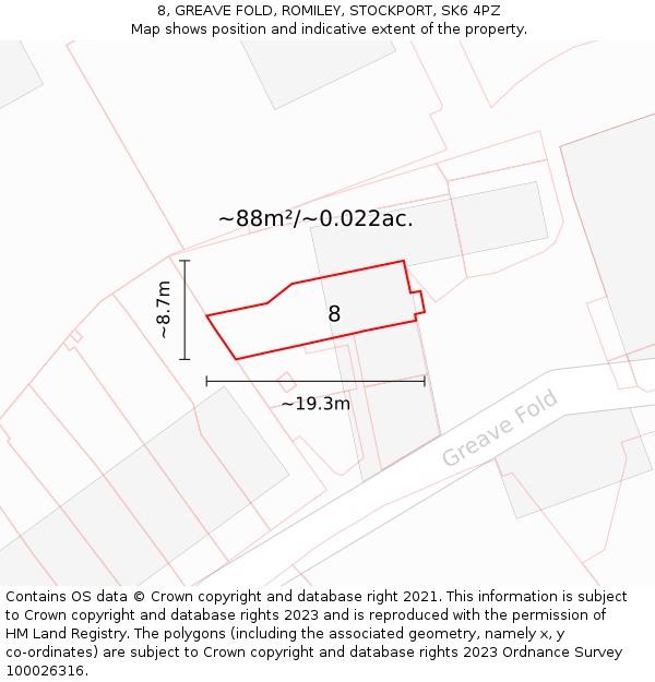 8, GREAVE FOLD, ROMILEY, STOCKPORT, SK6 4PZ: Plot and title map