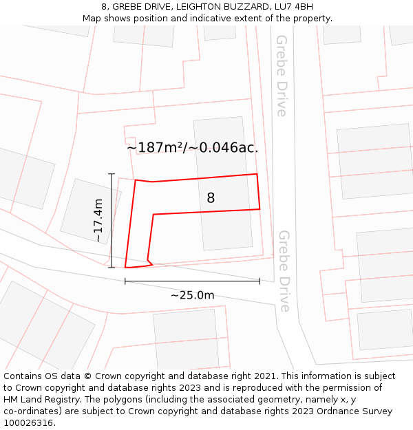 8, GREBE DRIVE, LEIGHTON BUZZARD, LU7 4BH: Plot and title map