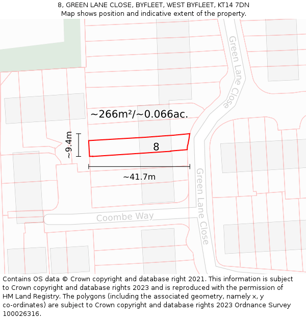 8, GREEN LANE CLOSE, BYFLEET, WEST BYFLEET, KT14 7DN: Plot and title map