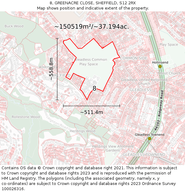 8, GREENACRE CLOSE, SHEFFIELD, S12 2RX: Plot and title map