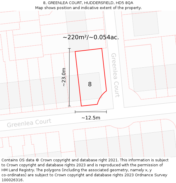 8, GREENLEA COURT, HUDDERSFIELD, HD5 8QA: Plot and title map