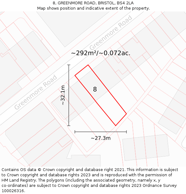 8, GREENMORE ROAD, BRISTOL, BS4 2LA: Plot and title map