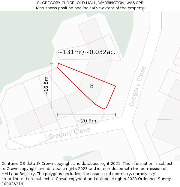 8, GREGORY CLOSE, OLD HALL, WARRINGTON, WA5 8PR: Plot and title map