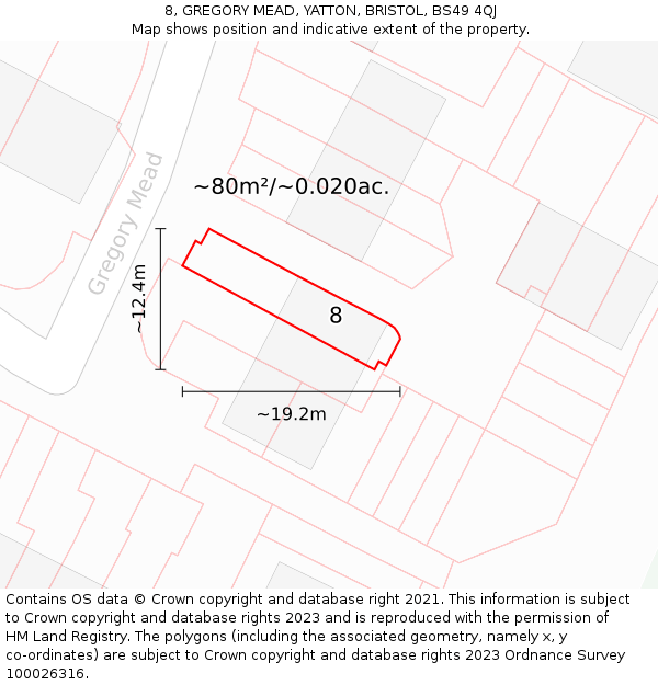 8, GREGORY MEAD, YATTON, BRISTOL, BS49 4QJ: Plot and title map