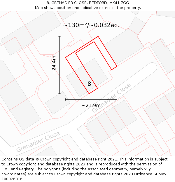 8, GRENADIER CLOSE, BEDFORD, MK41 7GG: Plot and title map