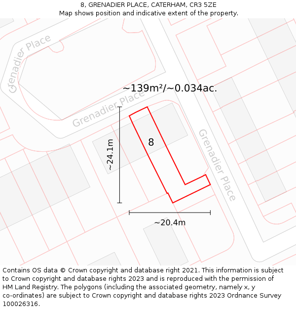 8, GRENADIER PLACE, CATERHAM, CR3 5ZE: Plot and title map