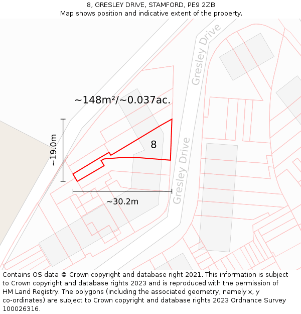 8, GRESLEY DRIVE, STAMFORD, PE9 2ZB: Plot and title map