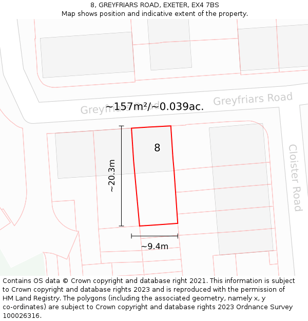 8, GREYFRIARS ROAD, EXETER, EX4 7BS: Plot and title map