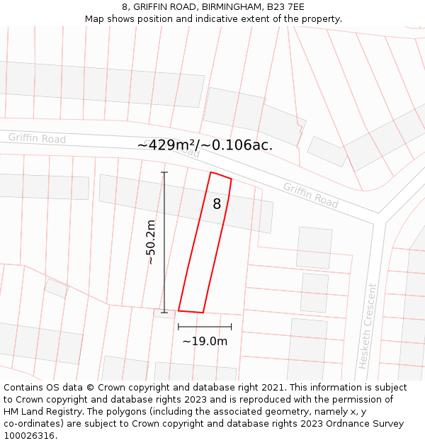 8, GRIFFIN ROAD, BIRMINGHAM, B23 7EE: Plot and title map
