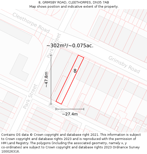 8, GRIMSBY ROAD, CLEETHORPES, DN35 7AB: Plot and title map