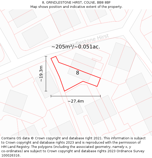 8, GRINDLESTONE HIRST, COLNE, BB8 8BF: Plot and title map
