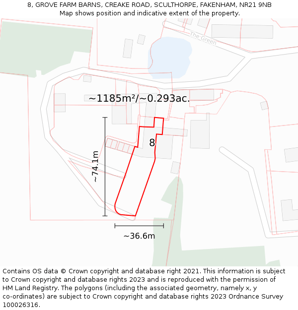 8, GROVE FARM BARNS, CREAKE ROAD, SCULTHORPE, FAKENHAM, NR21 9NB: Plot and title map
