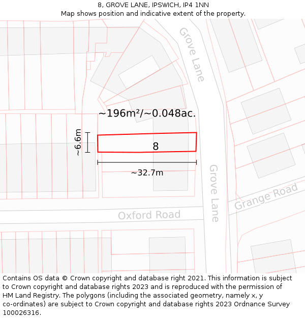 8, GROVE LANE, IPSWICH, IP4 1NN: Plot and title map