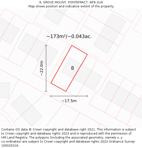 8, GROVE MOUNT, PONTEFRACT, WF8 2UA: Plot and title map