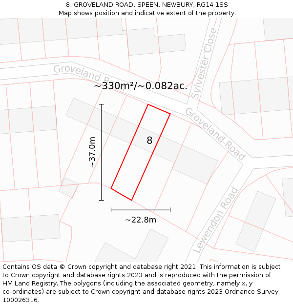 8, GROVELAND ROAD, SPEEN, NEWBURY, RG14 1SS: Plot and title map