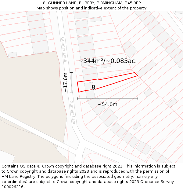8, GUNNER LANE, RUBERY, BIRMINGHAM, B45 9EP: Plot and title map