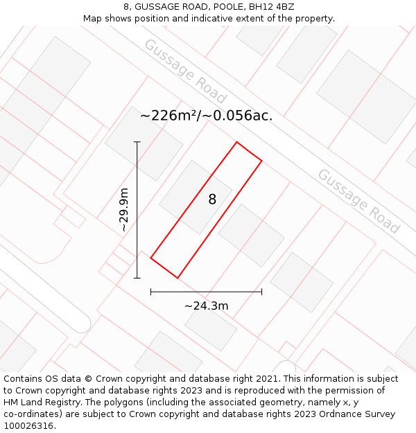 8, GUSSAGE ROAD, POOLE, BH12 4BZ: Plot and title map