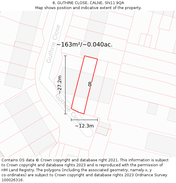 8, GUTHRIE CLOSE, CALNE, SN11 9QA: Plot and title map