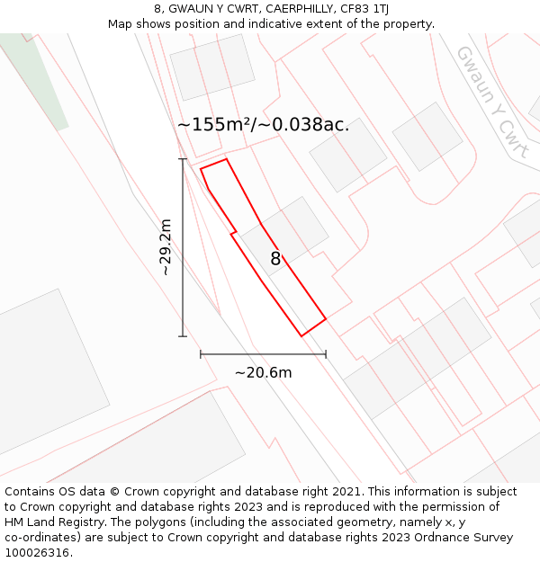 8, GWAUN Y CWRT, CAERPHILLY, CF83 1TJ: Plot and title map