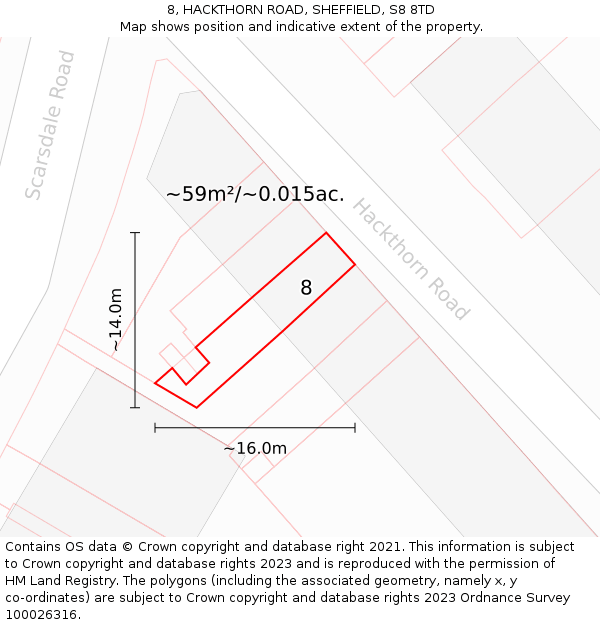 8, HACKTHORN ROAD, SHEFFIELD, S8 8TD: Plot and title map