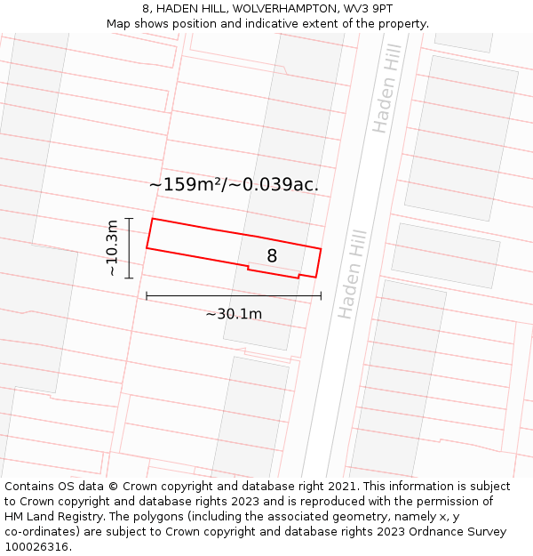 8, HADEN HILL, WOLVERHAMPTON, WV3 9PT: Plot and title map