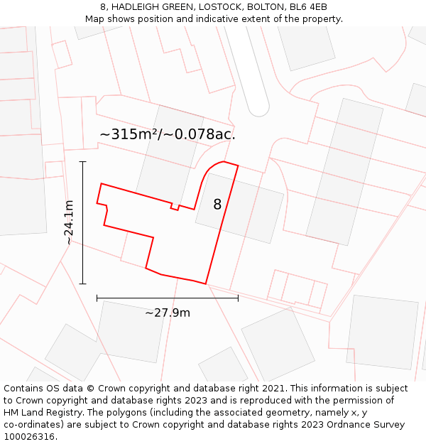 8, HADLEIGH GREEN, LOSTOCK, BOLTON, BL6 4EB: Plot and title map
