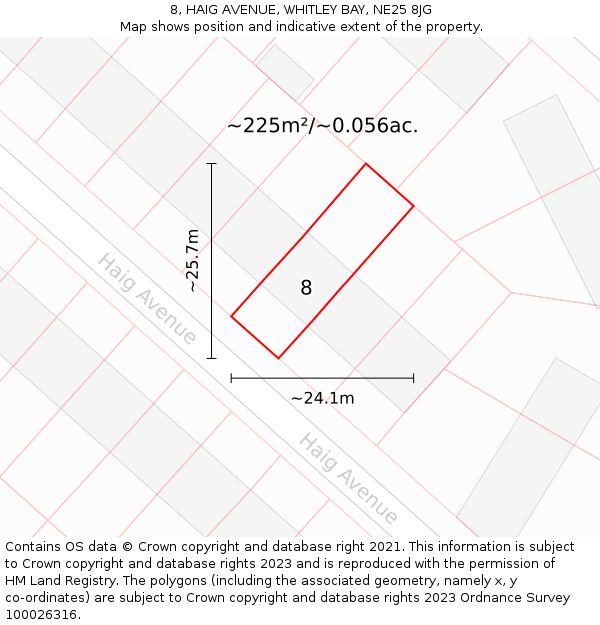 8, HAIG AVENUE, WHITLEY BAY, NE25 8JG: Plot and title map