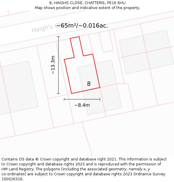 8, HAIGHS CLOSE, CHATTERIS, PE16 6HU: Plot and title map