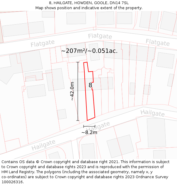 8, HAILGATE, HOWDEN, GOOLE, DN14 7SL: Plot and title map