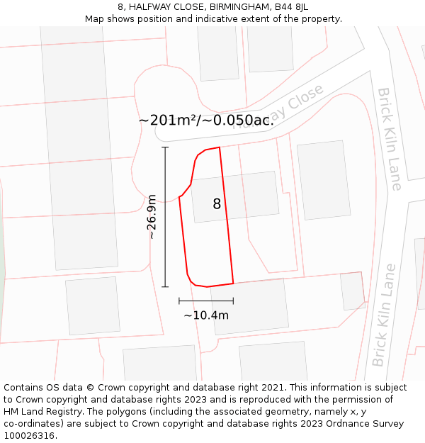 8, HALFWAY CLOSE, BIRMINGHAM, B44 8JL: Plot and title map