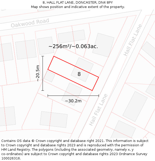 8, HALL FLAT LANE, DONCASTER, DN4 8PY: Plot and title map