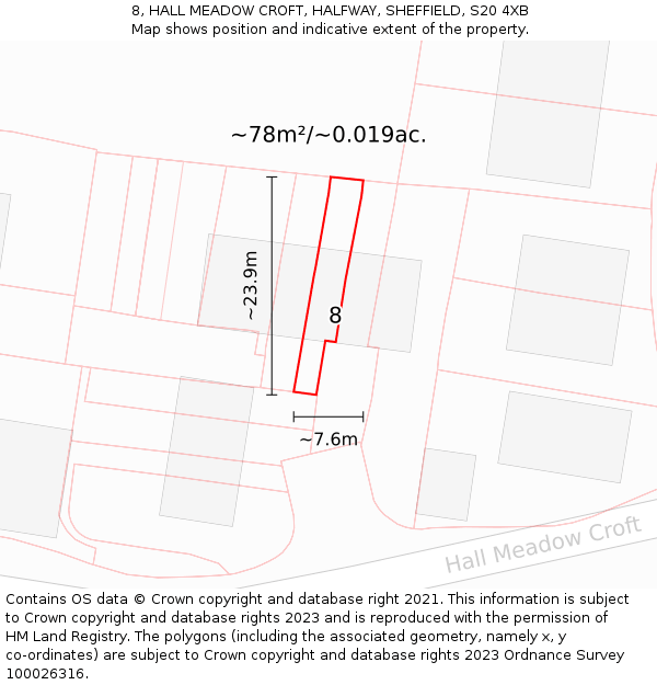 8, HALL MEADOW CROFT, HALFWAY, SHEFFIELD, S20 4XB: Plot and title map