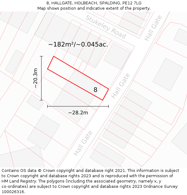 8, HALLGATE, HOLBEACH, SPALDING, PE12 7LG: Plot and title map