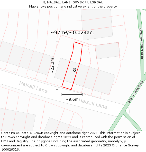 8, HALSALL LANE, ORMSKIRK, L39 3AU: Plot and title map