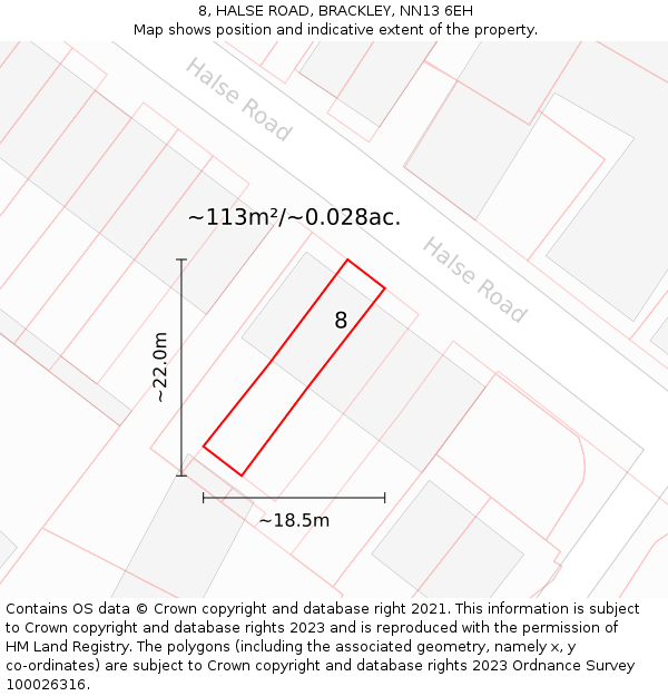 8, HALSE ROAD, BRACKLEY, NN13 6EH: Plot and title map