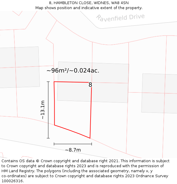 8, HAMBLETON CLOSE, WIDNES, WA8 4SN: Plot and title map