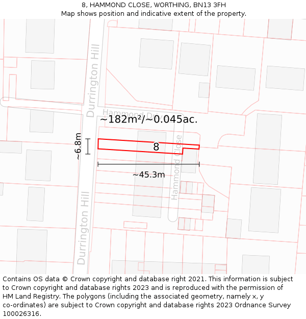 8, HAMMOND CLOSE, WORTHING, BN13 3FH: Plot and title map