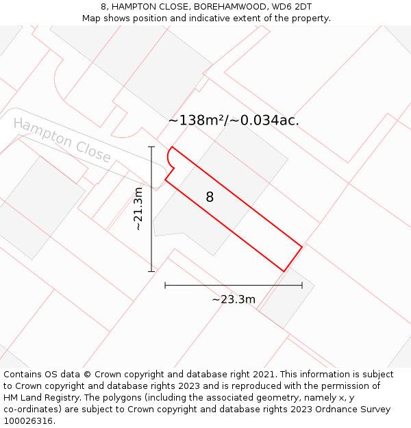 8, HAMPTON CLOSE, BOREHAMWOOD, WD6 2DT: Plot and title map