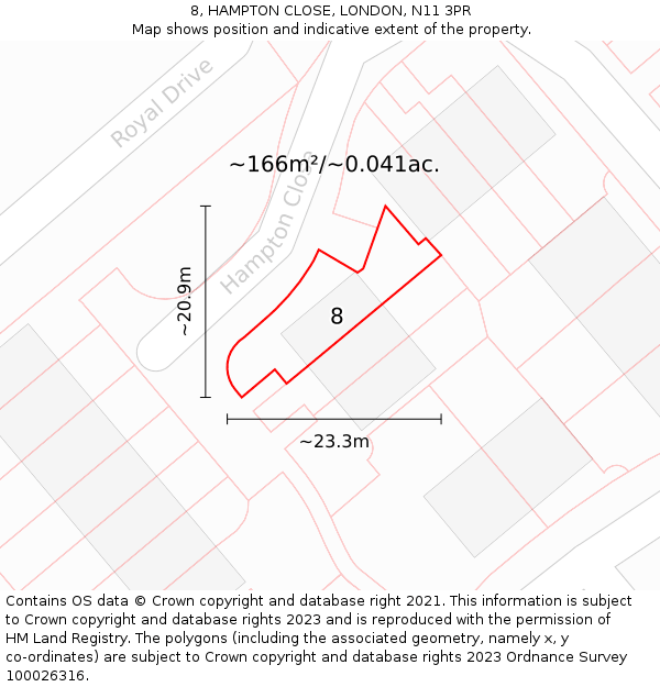 8, HAMPTON CLOSE, LONDON, N11 3PR: Plot and title map