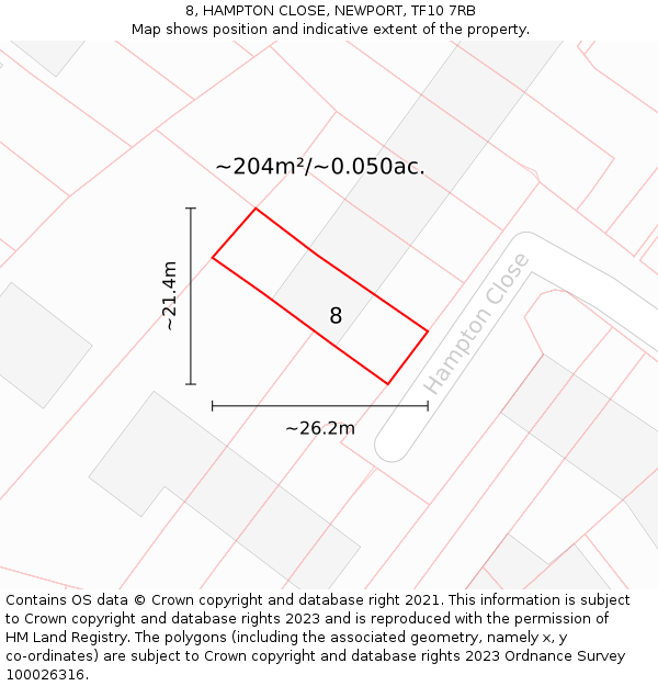 8, HAMPTON CLOSE, NEWPORT, TF10 7RB: Plot and title map