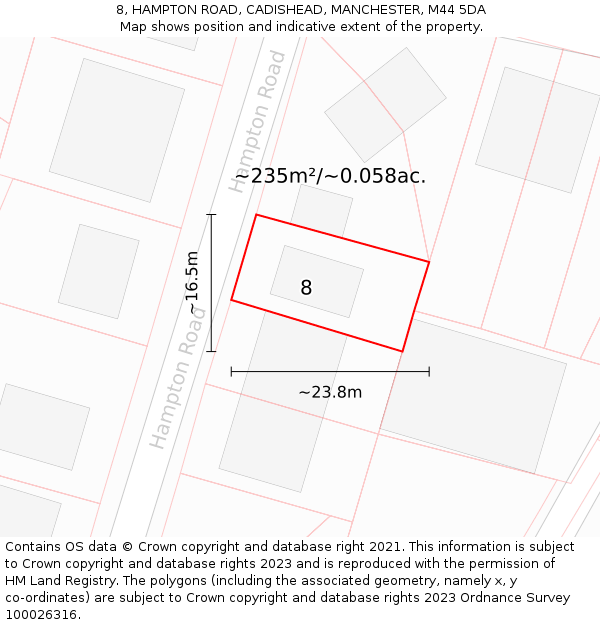 8, HAMPTON ROAD, CADISHEAD, MANCHESTER, M44 5DA: Plot and title map